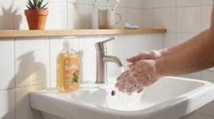 Person washing hands with Soothe Hand Soap by Thoroughfair